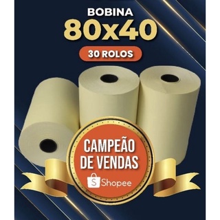 Bobina Termica 80x40 Amarela Caixa com 30 Rolos Cupom Fiscal Pdv Ecf Envio Imediato (1)