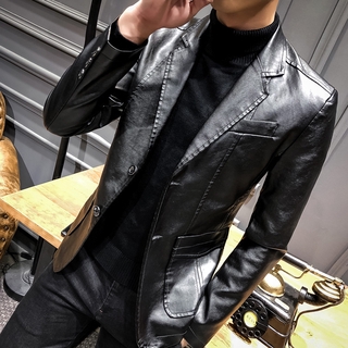 Jaqueta casual estilo coreano de lapela fina de couro terno masculino jaqueta de couro masculina