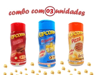 Combo Popcorn - 03 Sabores - 4 Queijos, Pizza e Bacon