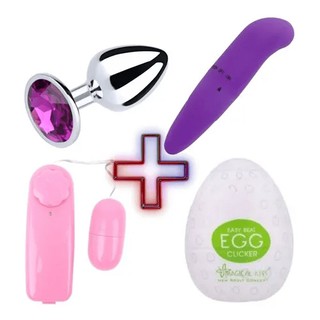 Kit Egg P - Plug Anal Joia Aço P + Vibrador Bullet E Ponto G + Egg (Escolha)