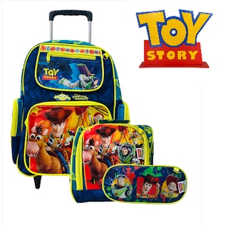 Kit Mochila Infantil Toy Story Lancheira + Estojo Duplo Rodinhas