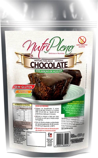 Mistura P/ Bolo Chocolate Integral S/ Açúcar Sem Glúten Nutripleno 400g - Vegano