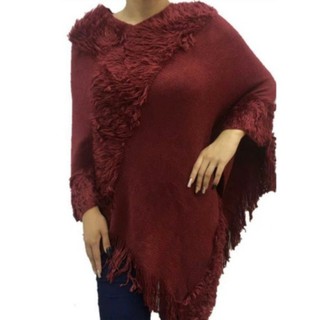 Ponche de lã com pelos feminina/xale tricot feminina (1)