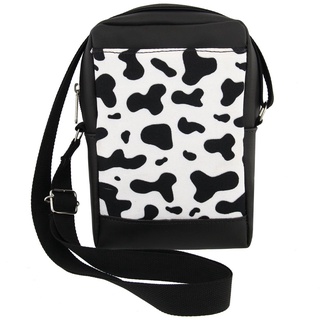 Bolsa Transversal De Ombro Shoulder Bag Animal Print Vaca Preta e Branca Blogueiras Tiracolo Mini Bolsa