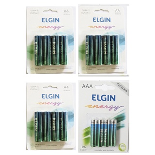 12 pilhas alcalinas AA Elgin + 4 pilhas aaa Elgin Alcalinas