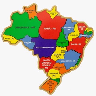 Mapa do Brasil Quebra-Cabeça, Brinquedo Educativo, Estados e Região em MDF.