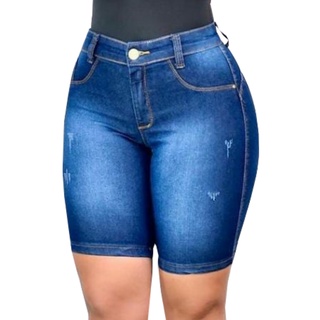 Bermudas Jeans Meia Coxa Feminino Cintura Alta Com Elastano Modelagem Levanta Bumbum (Hot Pants)