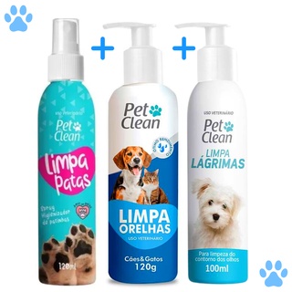 Kit Limpador de Patas Patinhas + Orelhas Ouvidos + Lágrimas Pet Clean para Cachorro e Gato