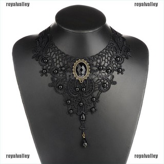 Royalvalley Black Lace & Beads Gargantilha Colar Gótico Estilo Steampunk Vitoriano Colar De Presente