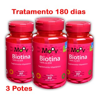 Kit 3 Potes Biotina Nutrição e Saúde Cabelo, Pele e Unha - 180 comprimidos
