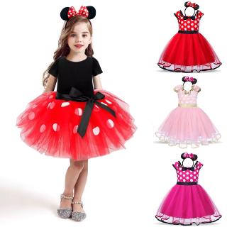 WFRV Vestido com Bolinhas da Minnie Infantil Feminino Faixa de Cabelo / Fantasia para Cosplay/Halloween/Festa (1)
