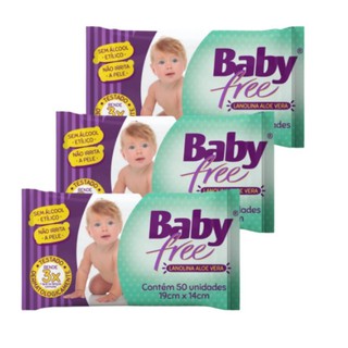Kit com 3 Lenços Umedecidos Baby Free Toalha Umedecida Qualybless 3 Pacotes com 50 unidades (Total: 150 lenços) Original