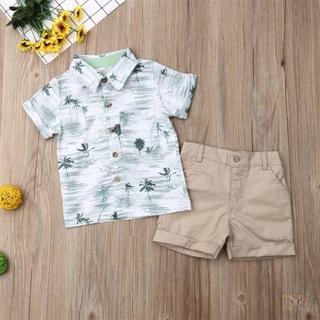 Jx-2Pçs Conjunto Infantil Masculino Camiseta De Botão De Manga Curta + Short Havaí Praia Verão 1-6a (7)