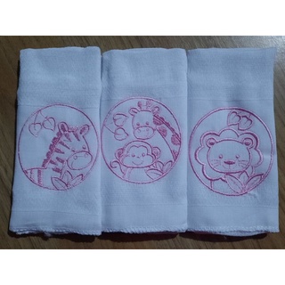 Paninho de boca babete para bebês kit com 3 peças bordadas toalha de boca 100% algodão (1)
