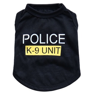 Camiseta Preta Em Mistura De Algodão Estampa Polícia Para Cães/Gatos/Filhotes (1)