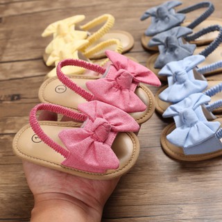 Moda Verão Bebê Crianças Meninas Sapatos Não-Deslizamento De Lona Bowknot Crianças Sandálias Recém-Nascidas Infantil (3)
