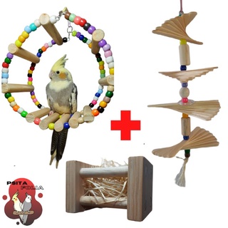 Kit brinquedos - Roda gigante, Puxa Palha e Brinquedo de Palitos para Calopsita, Agapornis, Periquitos e outras aves