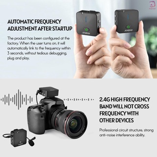 [TOP]Andoer MX5 2.4G Wireless Recording Microphone System with Transmitter Receiver Clip-on Lavalier Mic 50M Effective Range Built-in Rechargeable Battery for Smartphone DSLR Camera DV Vlog Video Recording Interview (3)