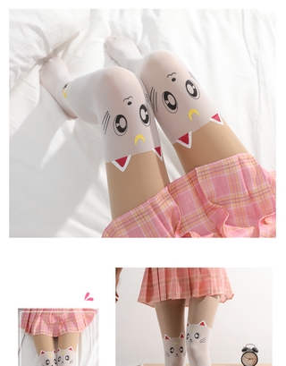 2021Japanese Lolita Socks Cute Fake Thight High Stitching Pantyhose Women Stockings Moon Cat Girl Fake High Tube Socks Anime kawaii (9)