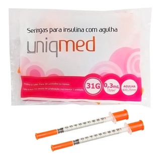 Seringa para insulina com agulha 31G 0.3ML 6x0,25mm 10-unidades uniqmed