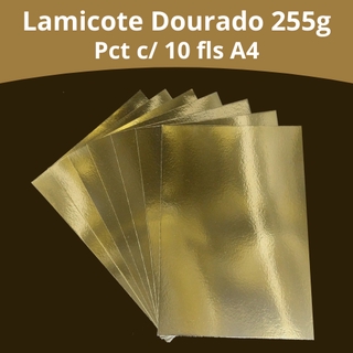 Lamicote Dourado 255g (10 Fls A4) Papel Laminado Ouro p/ Topo de Bolo