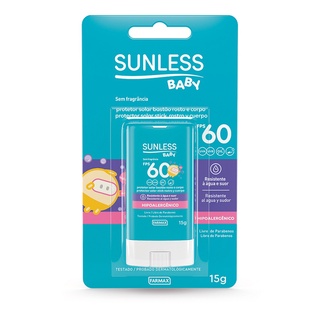 Protetor infantil Sunless solar fator 60 bastão sem perfume hipoalergênico não oleoso