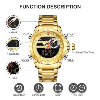 Naviforce 9163 Relógio Masculino Quartzo Digital À Prova D'água 3ATM (2)