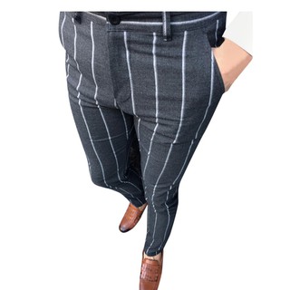 [BGK] Fashion Men Casual Business Slim Fit Striped Print Zipper Long Pants Trousers (4)
