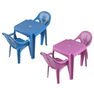 Kit Mesa + 2 Cadeiras Resistentes Infantil Decoradas Antares Azul/Rosa (1)