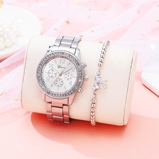 Relógio feminino com pulseira de aço e diamante + conjunto de pulseira borboleta moda feminina XR2634 (3)