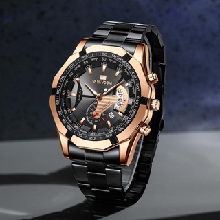 Black men's multifunctional watch stainless steel sports luminous calendar steel band watch