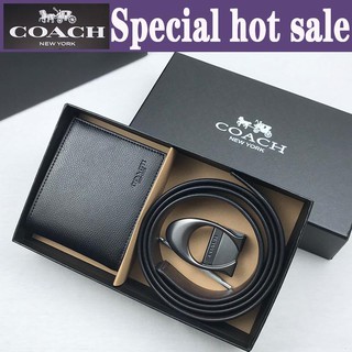 (Especial Hot Sale)COACH Combinação Carteira Cinto Correia Dos Homens Multi-cartão Carteira Caixa De Presente Conjunto