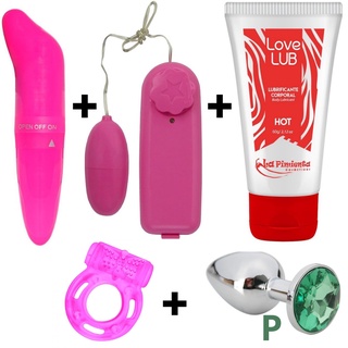 Kit Plug Anal + Vibrador Ponto G + Vibrador Cápsula + Anel Peniano + Lubrificante HOT Kit Sex Shop Kit Erótico