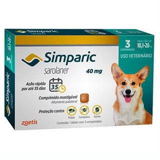 Simparic Antipulgas E Carrapatos Cães 10,1 A 20Kg com 3 Comprimidos