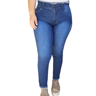 Calça feminina jeans capri barra desfiada Cintura Alta plus size cód1115