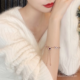 [Jóias para mulheres, pulseira de temperamento] rosa ouro rosa cristal vermelho vermelho pulseira vintage pulseira feminina design elegante estilo simples pulseira estilo europeu estilo popular coreano TXfa (3)