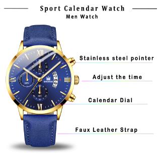 SHAARMS pulseira de quartzo analógico pulseira de couro / relógio esportivo masculino (7)