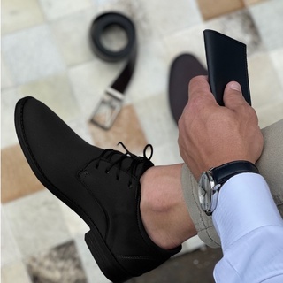 Sapato Masculino Oxford preto Kit com carteira e cinto