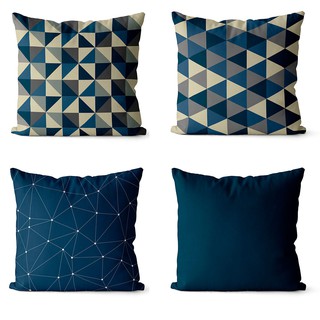 Kit 4 capas de almofadas decorativa geométrica azul marinho 42x42