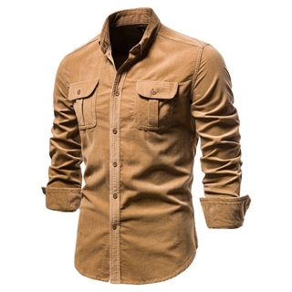 Camisa masculina de negócios casual cor sólida veludo masculino camisas de algodão camisa masculina