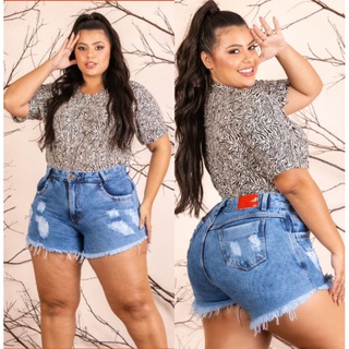 Short jeans Plus Size Hot-Paint Desfiado Feminino