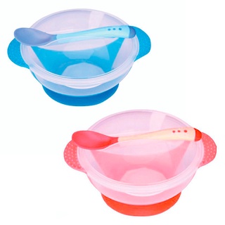 Porta Papinha Prato pote bowl Infantil Com Tampa Ventosa na base E Colher sensivel ao calor free BPA (1)
