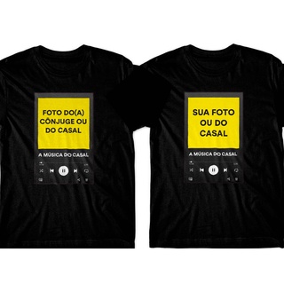 Camiseta Casal Namorados Blusa Personalizada Spotify Música INDIVIDUAL - Preta Algodão