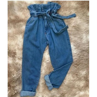 Calça Jeans Feminina Clochard Com Elástico Na Cintura Moda