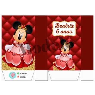 Sacolinha Surpresa Personalizada Minnie Mouse Realeza- Offset 180g Fosco - Pré-montada (Ler Descrição antes da compra)