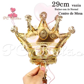 Balão Metalizado Coroa Dourado 29cm Balão Diversos Centro de Mesa Festa Decoração