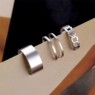 3 peças / conjunto anel de Prata, simples vazado de metal / Acessórios