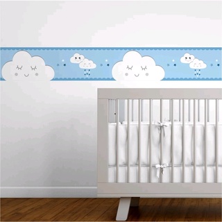 Faixa decorativa quarto bebê menino menina nuvem azul rosa