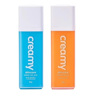 Kit 2 Creamy Vitamina C Sérum facial anti-idade laranjinha + Creme facial AHA Ácido Glicólico azul skincare