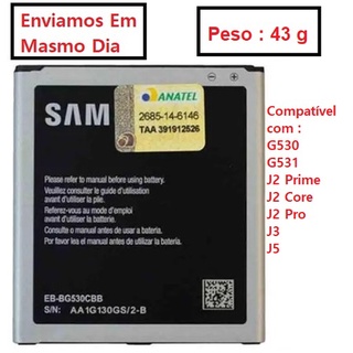 Bateria G530 / G531 Original Sam J2 Prime / J2 Core / J2 Pro / J3 / J5 com Selo Anatel Pronta Entrega